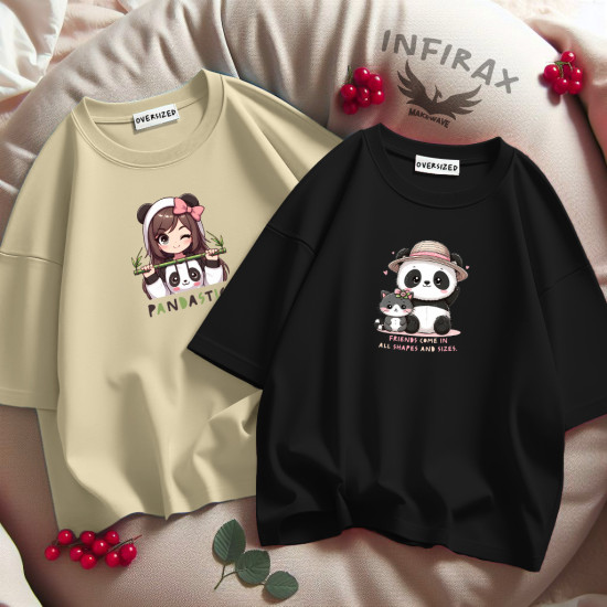 2 x Women Oversized T-shirts Combo (Pandastick + CatiPanda)