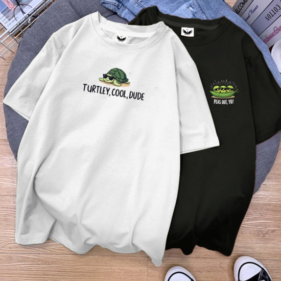 2 x Women Round Neck T-shirts Combo (Turtley + peace)